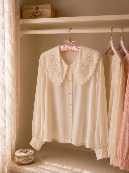 INDOR BY SILK Tops - 🫖✨Vintage Cream Lace Collar Blouse Size M